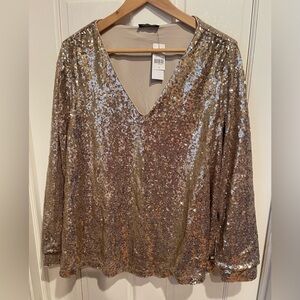 Lane Bryant Champagne Colored Sequin V-Neck Blouse